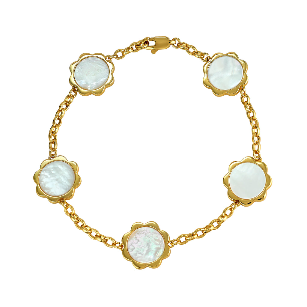 White Mother of Pearl Flower Bracelet gold