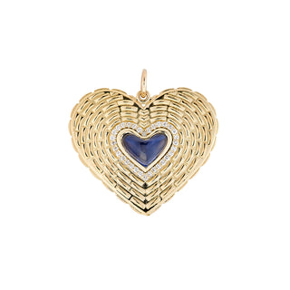 Diamond Basketweave Heart Charm - Sapphire