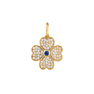 Mini Diamond Heart Clover Charm - Sapphire