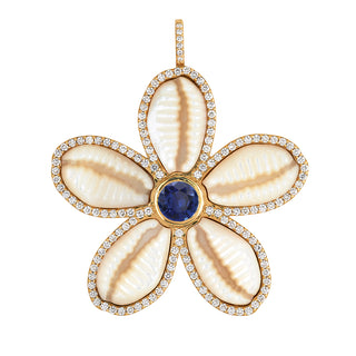 Diamond Puka Shell Pendant - Sapphire