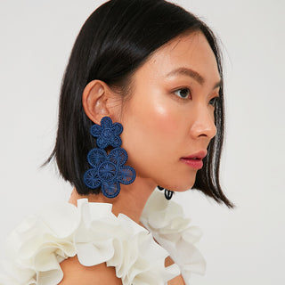 Navy Rattan Bloom Earring