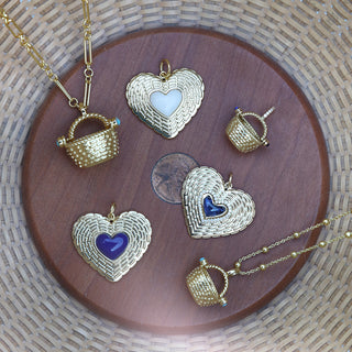 Basketweave Heart Charm - Lapis