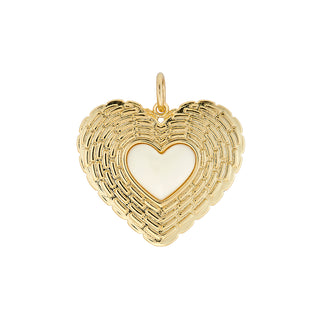 Basketweave Heart Charm - Ivory