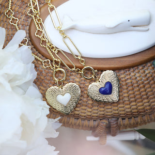 Basketweave Heart Charm - Lapis