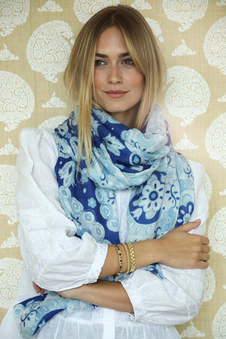 Cerulean Flower Medallion Scarf