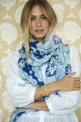 Cerulean Flower Medallion Scarf