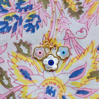 Flower Evil Eye Charm Trio + Florence Chain 18"