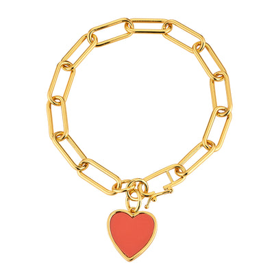 Heart Charm Link Bracelet - Coral