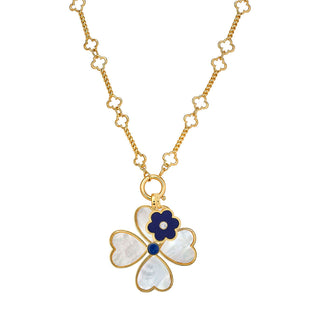 Heart Clover Pendant + Petal Charm + Quatrefoil Chain - Lapis