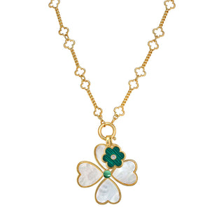 Heart Clover Pendant + Petal Charm + Quatrefoil Chain - Malachite