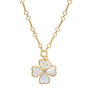Heart Clover Pendant + Petal Charm + Quatrefoil Chain - MOP