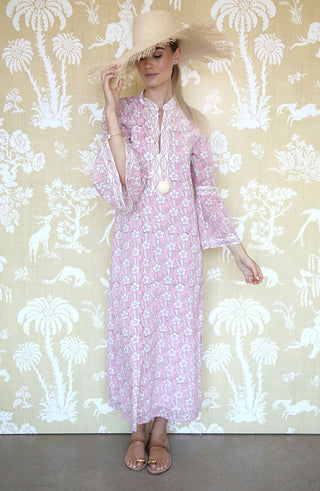 Ines Block Print Kaftan - Pink