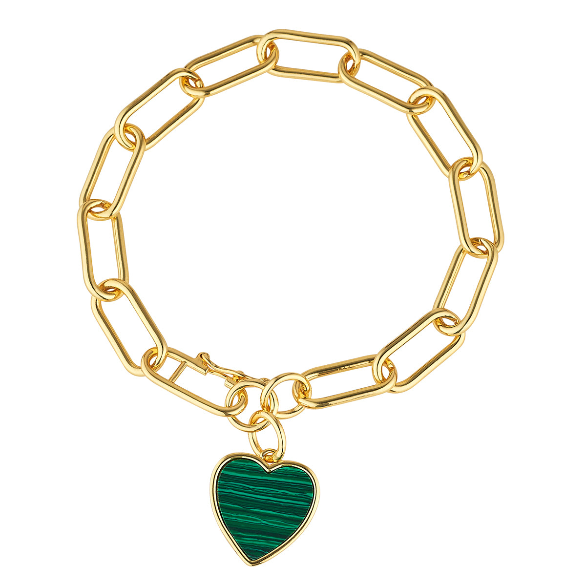 Heart Charm Link Bracelet - Malachite