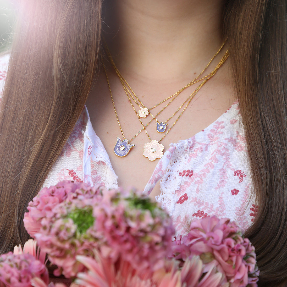 Mini Lilac Enamel Tulip Necklace