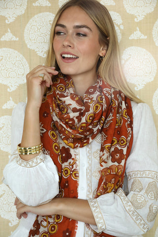 Rust Flower Medallion Scarf