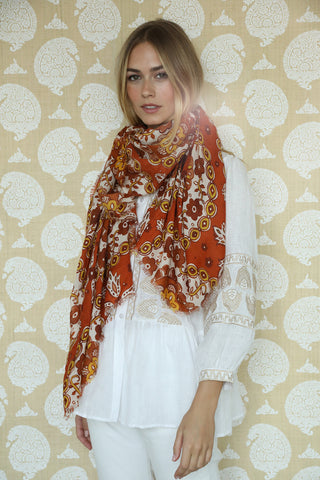 Rust Flower Medallion Scarf