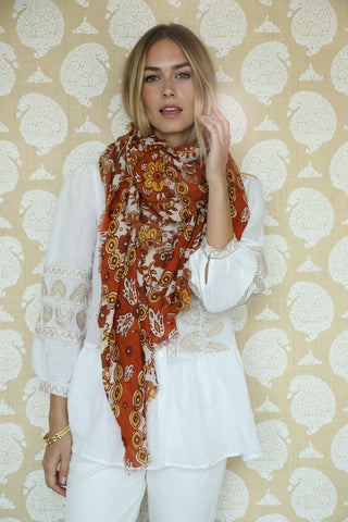 Rust Flower Medallion Scarf