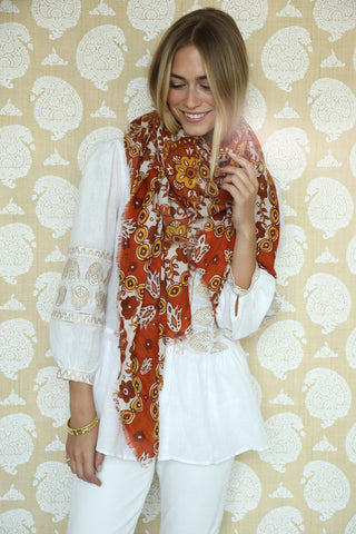 Rust Flower Medallion Scarf