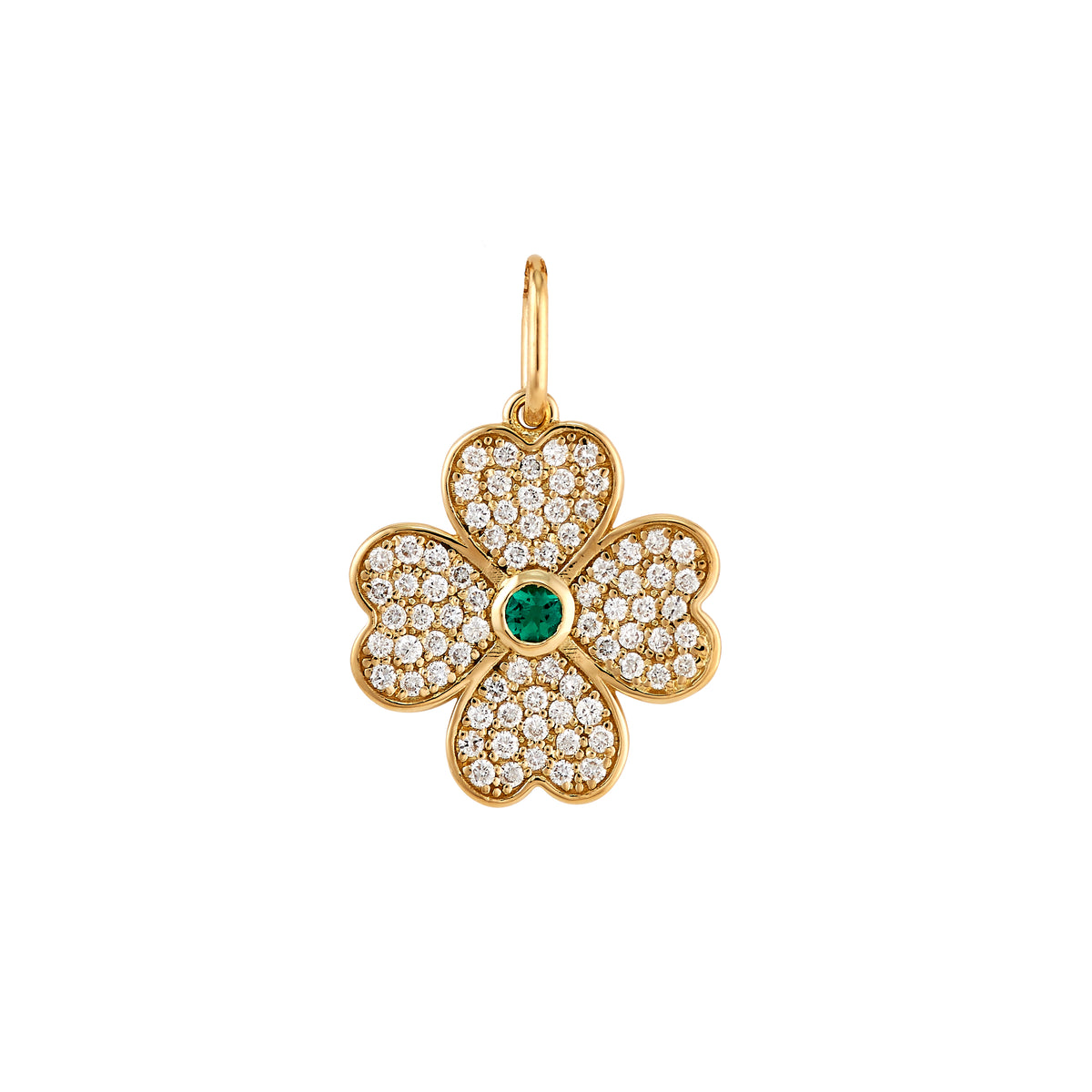 Mini Diamond Heart Clover Charm - Emerald